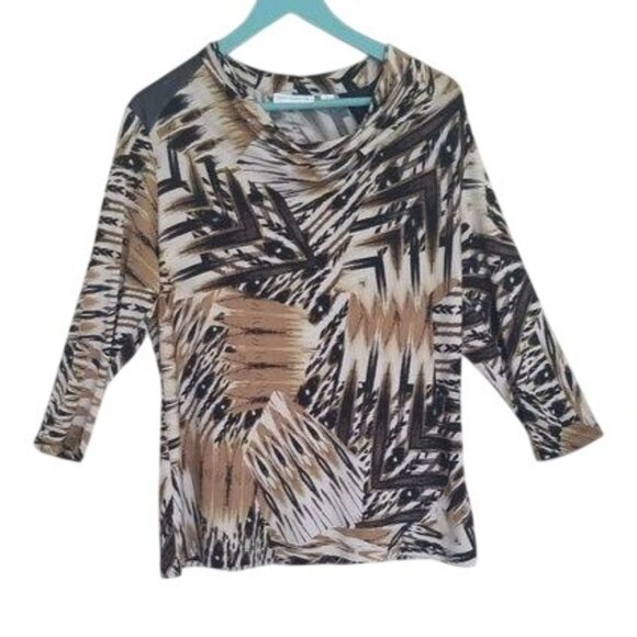 Susan Graver Womens Geometric Print Cowl Neck Top Size S - Picture 1 of 6